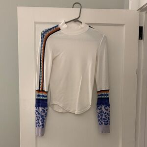 Free People White Long Sleeve Top with Multicolor Accents